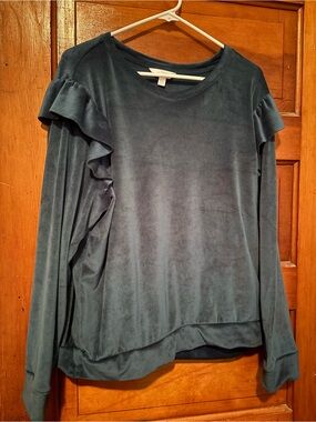Lauren Conrad Teal Velour Ruffle Top